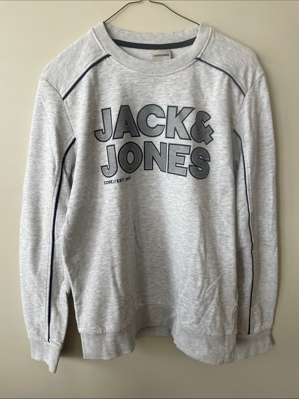 Jack & Jones Light Gray Crewneck Sweatshirt with Navy Logo